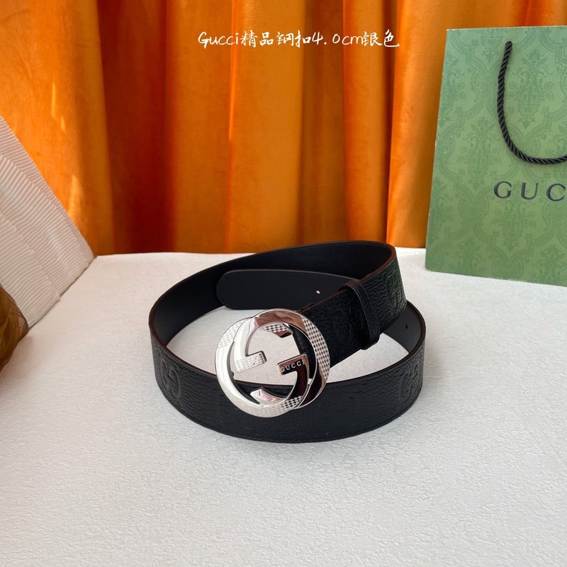 구찌 클래식 엠보싱 벨트 블랙 실버 버클 4cm 001-220411