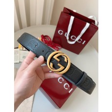 구찌 블랙 풀레더 벨트 골드 GG 버클 001-220424