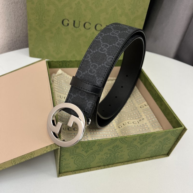 구찌 GG Supreme 블랙 캔버스 벨트 더블 G 001-220434