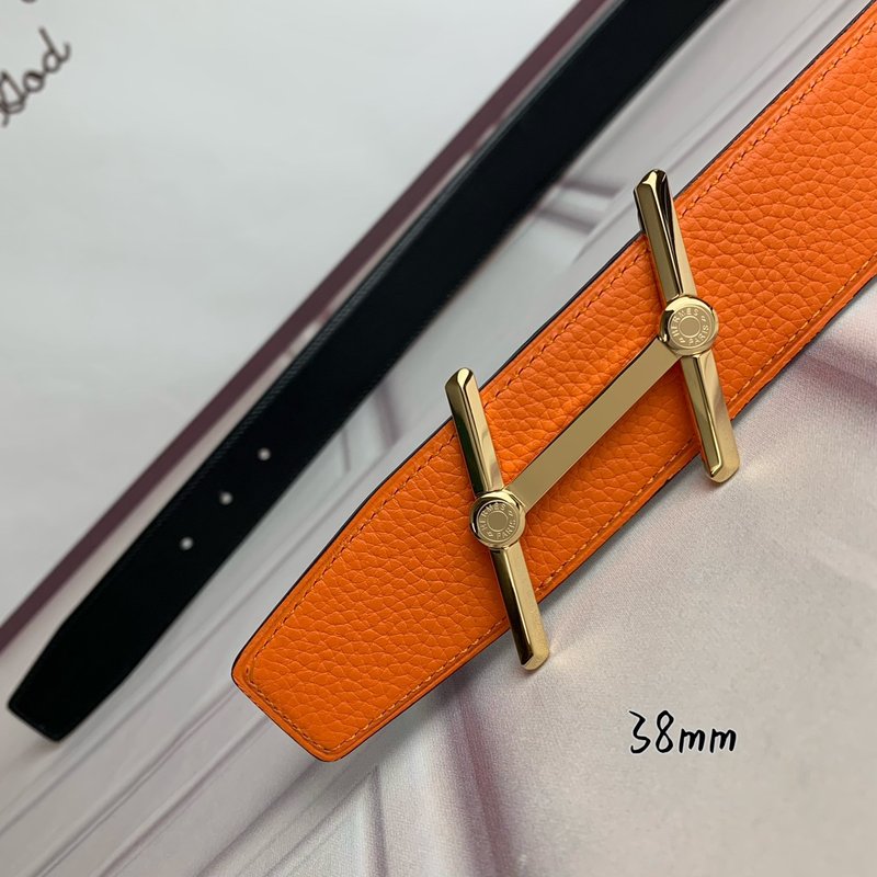 에르메스 양면 H 버클 벨트 38mm 오렌지 블랙 001-220692