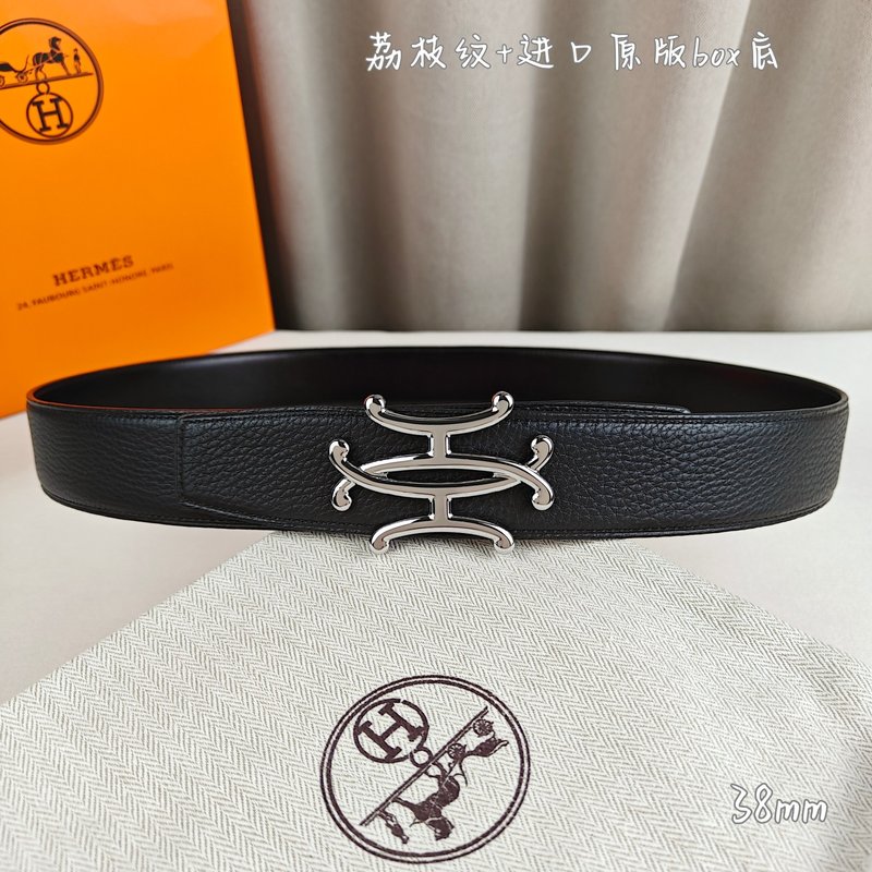 에르메스 더블 H 소 가죽 벨트 38mm 블랙 001-220757