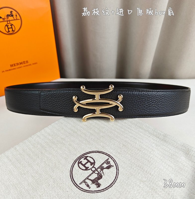 에르메스 더블 H 소 가죽 벨트 38mm 블랙 001-220757