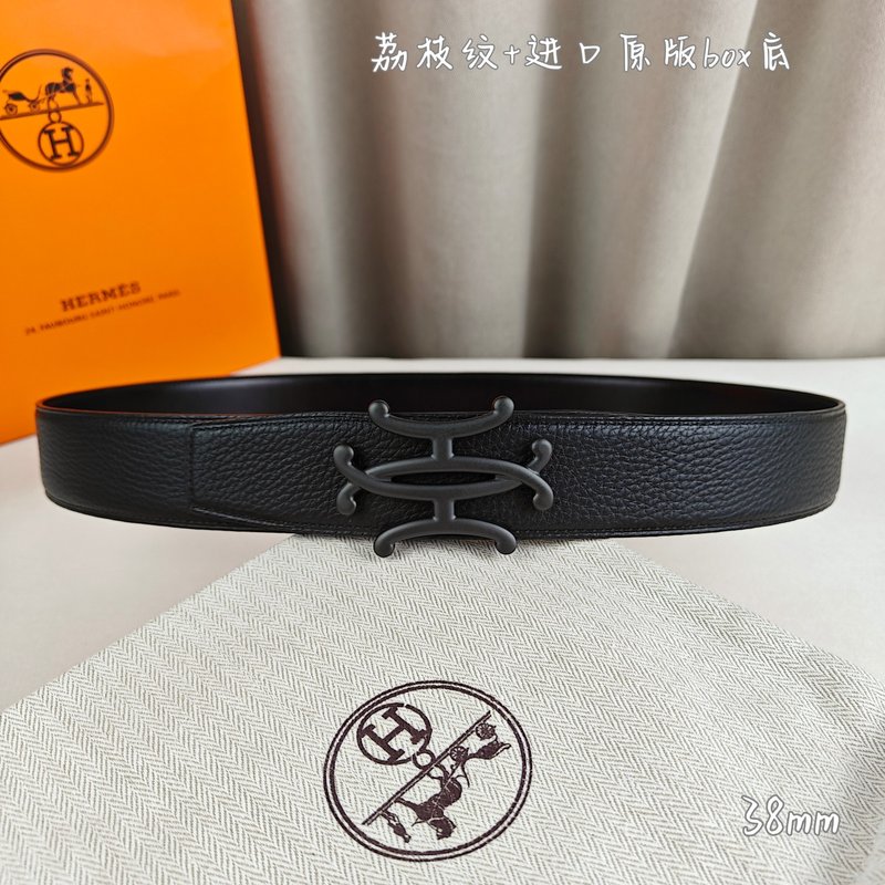 에르메스 더블 H 소 가죽 벨트 38mm 블랙 001-220757