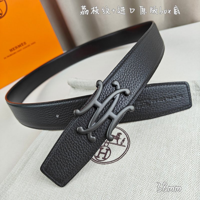 에르메스 더블 H 소 가죽 벨트 38mm 블랙 001-220757