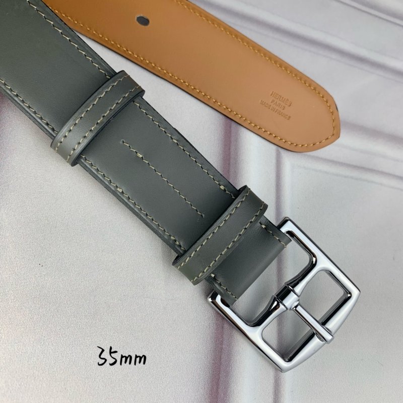 에르메스 그레이 핀 버클 가죽 벨트 35mm 001-220801