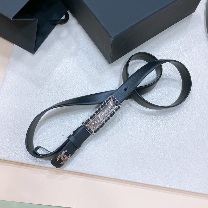 샤넬 라인스톤 송아지 가죽 벨트 001-220915