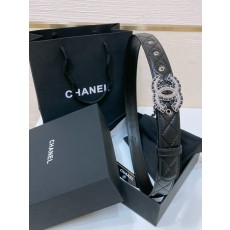 샤넬 24C 수지 크리스탈 블랙 로고 양피 벨트 001-220939