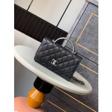 에나멜 블랙 실버 버클 캐비어 스킨 핸드백 001-222562
