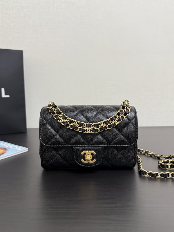 소 가죽 더블 체인 스퀘어 숄더백 001-222569