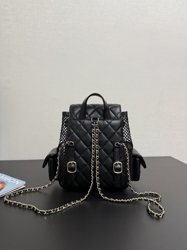 샤넬 블랙 퀼팅 메쉬 백팩 001-222615