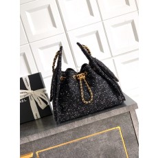 샤넬 블랙 트위드 광택 블랙 골드 호보백 001-222952