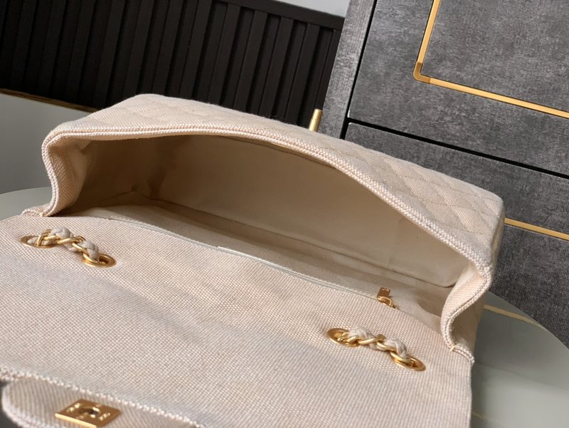 샤넬 빈티지 린넨 위빙 점보 숄더백 001-222970