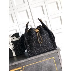 샤넬 블랙 트위드 광택 블랙골드 호보백 001-223008