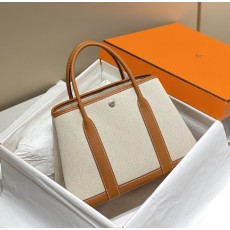 에르메스 가든파티 캔버스 가죽 토트백 001-223918