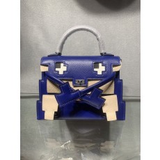 에르메스 켈리 일렉트릭 블루 실버 버클 핸드백 001-224088