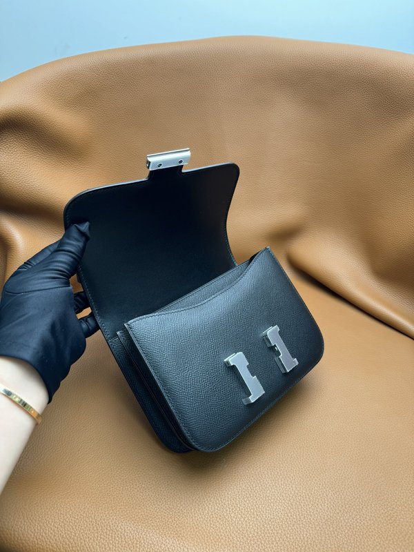 에르메스 콩콩 19cm 블랙실버 엡솜 가죽 핸드백 001-224307