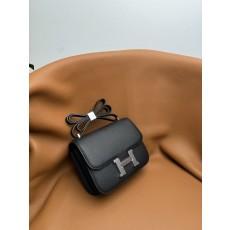 에르메스 콩콩 19cm 블랙실버 엡솜 가죽 핸드백 001-224307