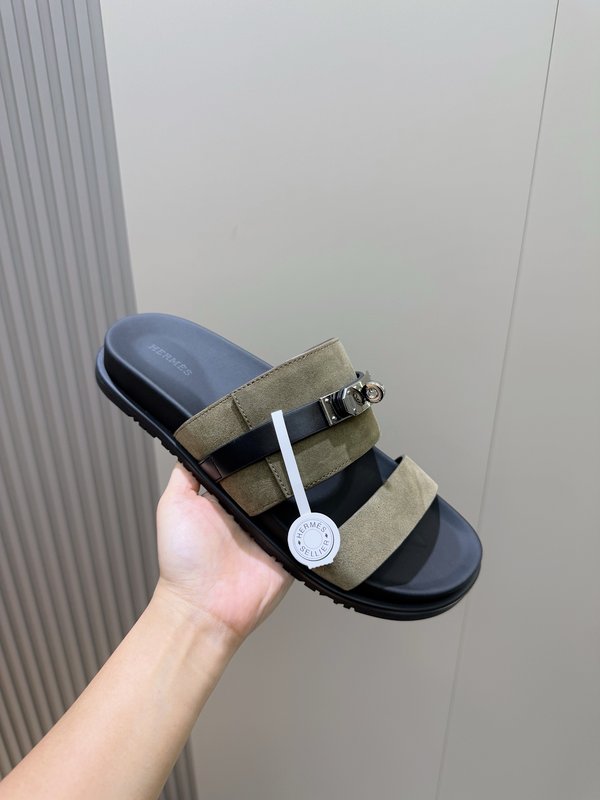 에르메스 H 버클 가죽 남성 슬리퍼 001-225746