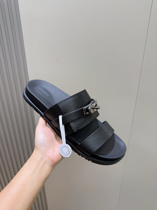에르메스 H 버클 남성 가죽 슬리퍼 001-225755