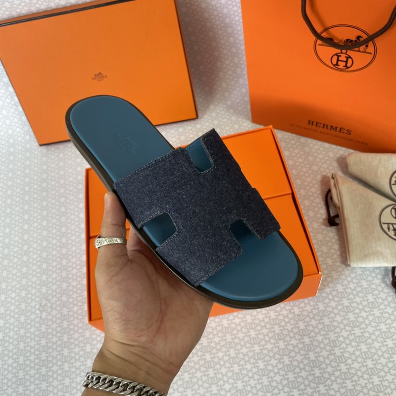 에르메스 H 로고 패브릭 가죽 바닥 슬리퍼 001-226282