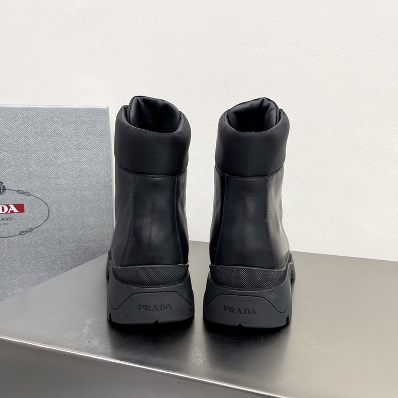 프라다 블랙 가죽 나일론 미들 부츠 남성 001-226945