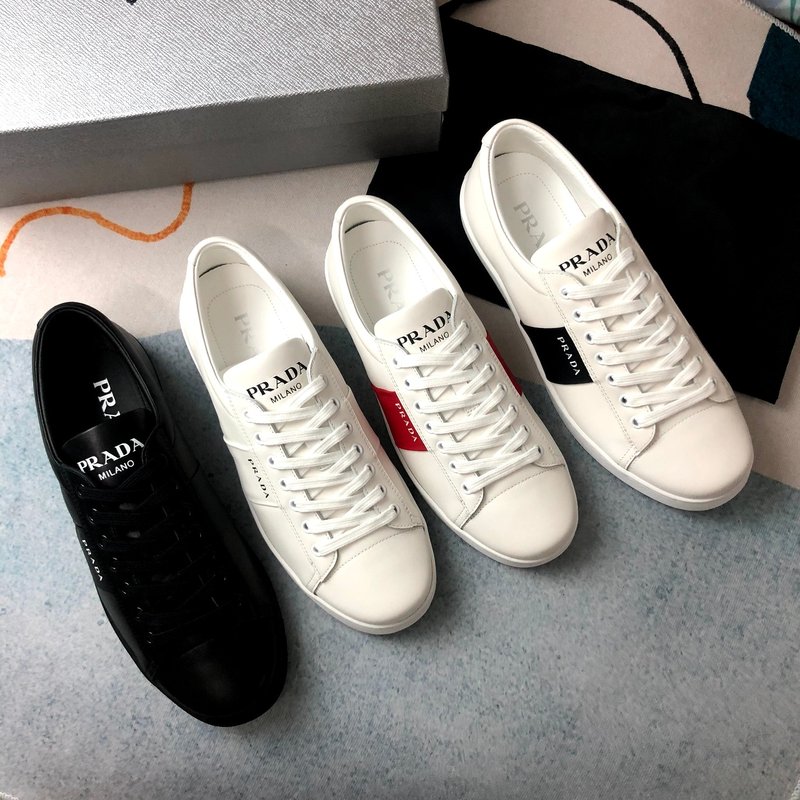 프라다 레드 화이트 가죽 슈즈 001-226992