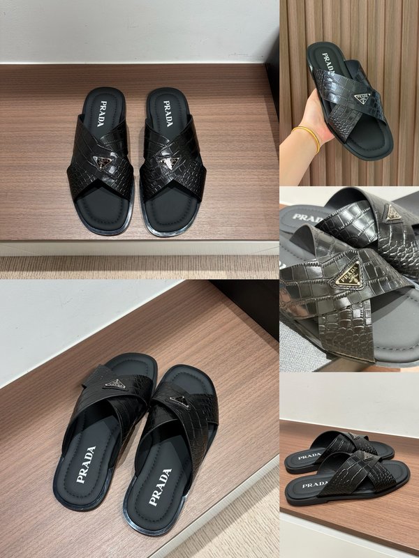 Prada 남성 크로코무늬 소가죽 슬리퍼 001-227744