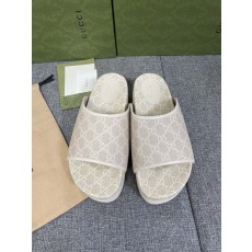 구찌 GG 화이트 캔버스 두꺼운 바닥 커플 슬리퍼 001-227792