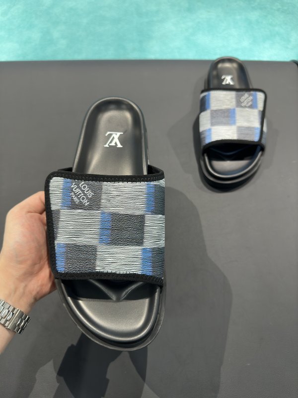 LV Gucci 스타일 체크 슬리퍼 001-227891