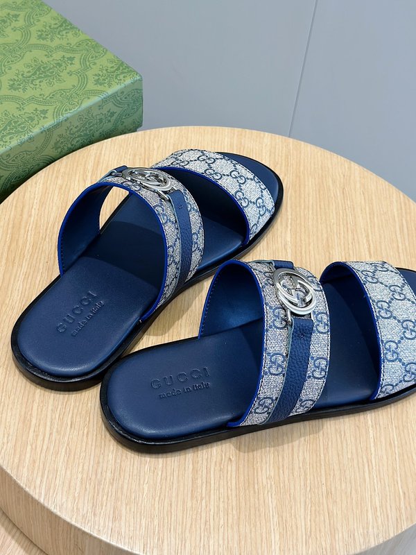 Gucci Lido 남성 더블 G 가죽 슬리퍼 001-227905