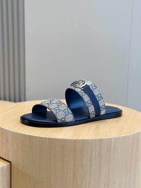Gucci Lido 남성 더블 G 가죽 슬리퍼 001-227905