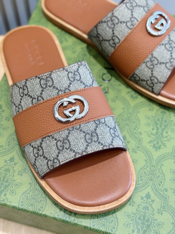 Gucci Lido 남성 더블 G 레더 슬리퍼 001-228019