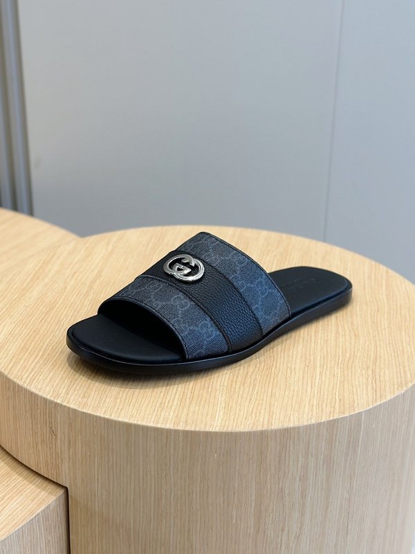 Gucci Lido 남성 더블 G 레더 슬리퍼 001-228019