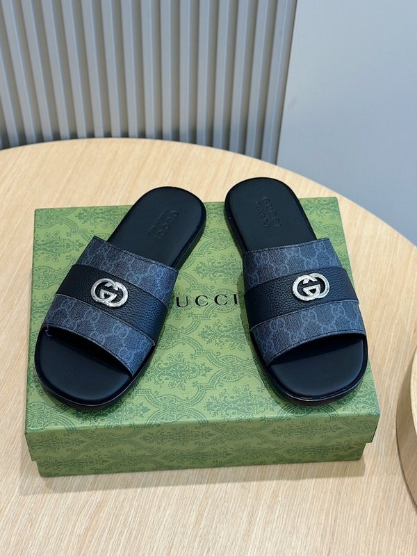 Gucci Lido 남성 더블 G 레더 슬리퍼 001-228019