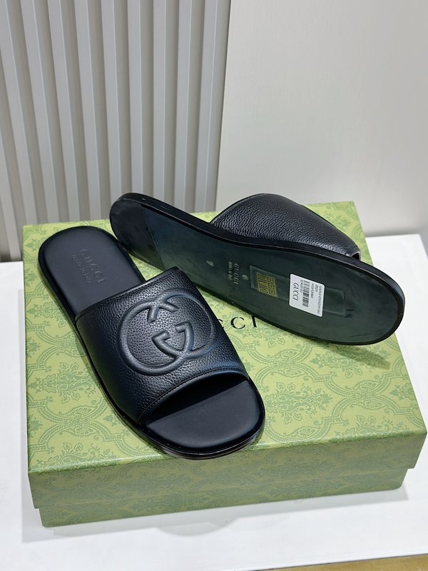 Gucci Lido 남성 더블 G 가죽 슬리퍼 001-228027