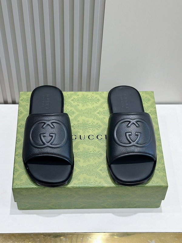 Gucci Lido 남성 더블 G 가죽 슬리퍼 001-228027