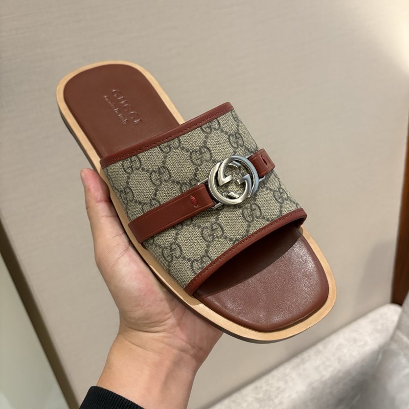 GUCCI 클래식 슬라이드 샌들 가죽 바닥 001-228167