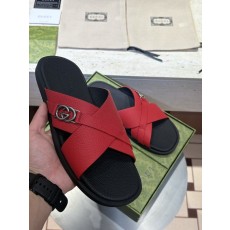 구찌 남성 크로스 샌들 더블 G 리치 그레인 소 가죽 001-228248