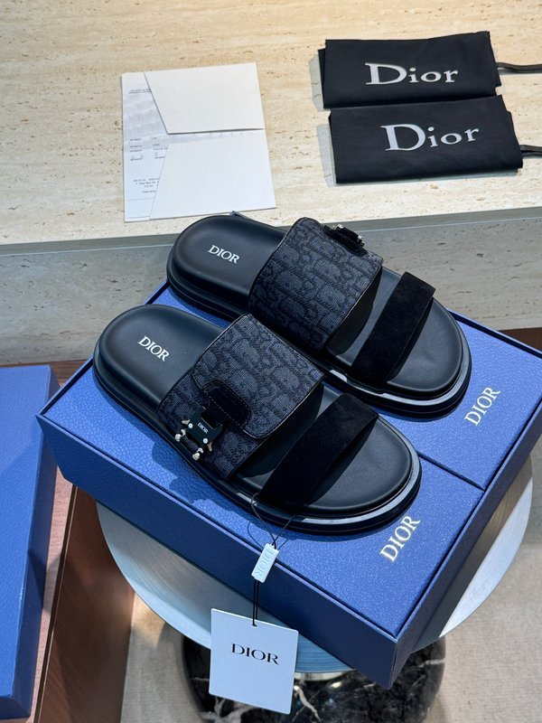 DIOR Aqua 남성 소 가죽 캔버스 슬리퍼 001-228702