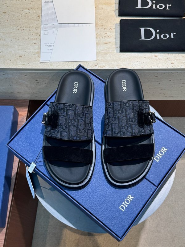 DIOR Aqua 남성 소 가죽 캔버스 슬리퍼 001-228702