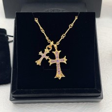 크롬하츠 퍼플 지르콘 더블 크로스 골드 목걸이 001-229541