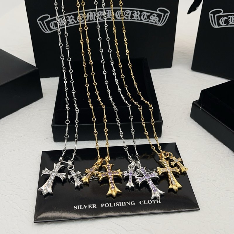 크롬하츠 화이트 CZ 더블 크로스 골드 목걸이 001-229542