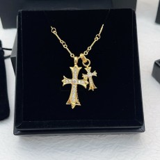 크롬하츠 화이트 CZ 더블 크로스 골드 목걸이 001-229542