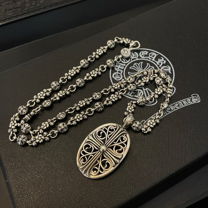 크롬하츠 빈티지 십자가 꽃볼 목걸이 001-229597