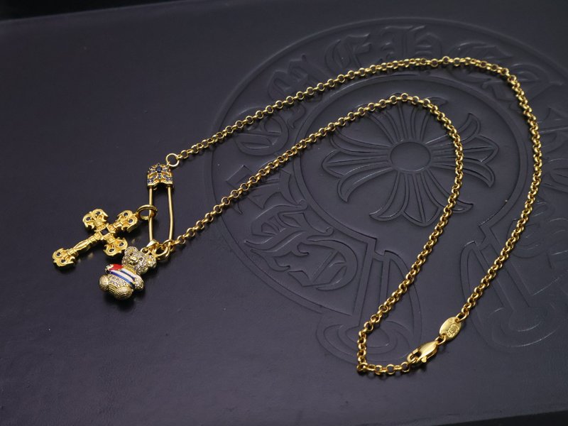 크롬하츠 십자가 꽃 브로치 체인 001-229701