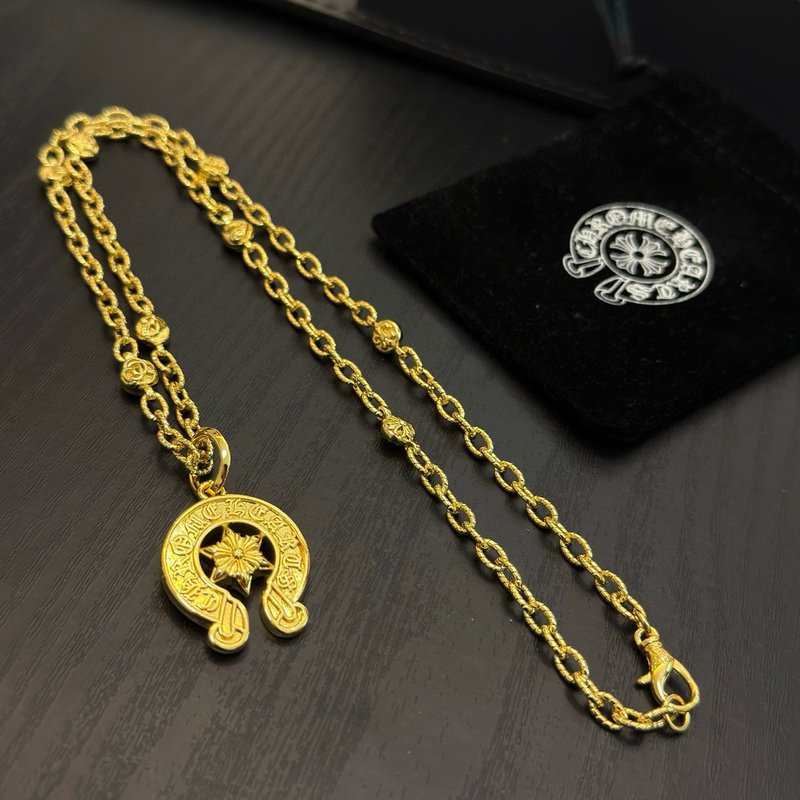 크롬하츠 골드 플라워볼 호스슈 펜던트 목걸이 001-229740