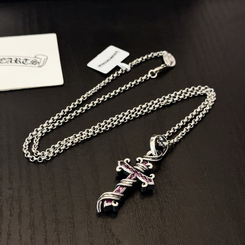 크롬하츠 핑크다이아몬드 십자가 빈티지 목걸이 001-229772