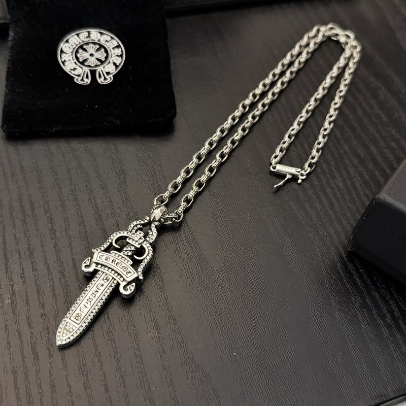 크롬하츠 복고풍 십자가 풀다이아몬드 검 펜던트 목걸이 001-229898