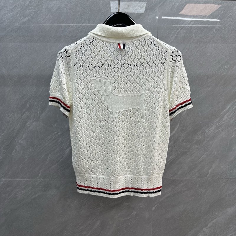 Thom Browne 리본 칼라 니트 탑 001-230447