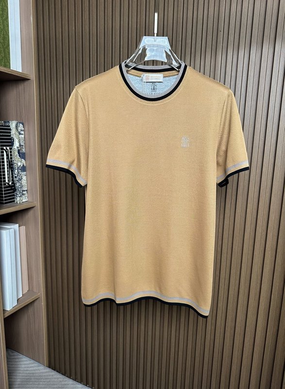 카키색 더블 코튼 라운드 넥 반팔 티셔츠 001-230838